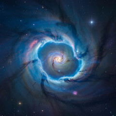 mesmerizing photograph of swirling blue cosmic nebula, showcasing vibrant colors and intricate patterns that evoke sense of wonder and exploration in universe