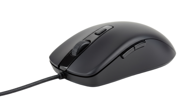 Isolated Black Wired Computer Mouse with Scroll Wheel