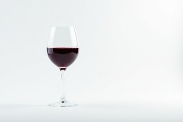 Single glass of deep red wine on bright white backdrop , white, beverage photography, luxury