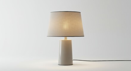 Modern table lamp with a neutral lampshade casting a warm light in a minimalist setting for home decor and interior design projects