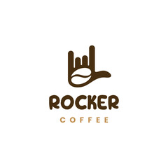 rock hand gesture with coffee bean. finger style sign and symbol. rock cafe logo concept