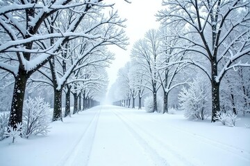 Obraz premium Snow covered branches, stark winter scene on white, pattern, frost