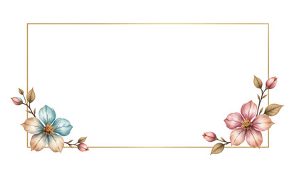 Beautiful floral frame design featuring delicate blue and pink flowers with elegant leaves, perfect for invitations or decorative purposes. intricate details add touch of sophistication and charm