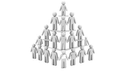 Abstract human figures forming a hierarchy pyramid, isolated on transparent background.
