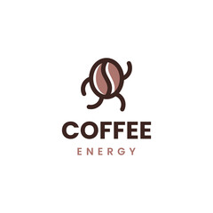 Coffee Energy Logo Vector, Fast Running Coffee Bean Logo Concept