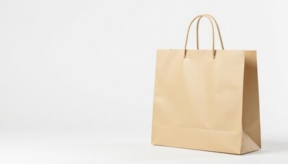 White background, single brown paper shopping bag, retail, recyclable, natural