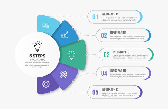 Vector infographic label design with circle infographics template design and 4-5-6 options or steps. Can be used for process diagram, presentations, workflow layout, banner, flow chart, info graph.