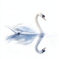 Fototapeta premium Elegant swan reflects calmly in water, serene and graceful animal