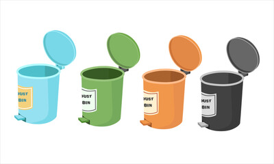 Plastic dustbin or trash bin vector illustration in cartoon style. Trash, garbage, rubbish, litter, waste container. House cleaning tool, cleaning supplies flat vector isolated on white background.