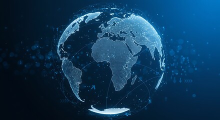 Fototapeta premium A digital globe with africa and europe displayed in a blue lighted technological background view