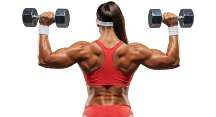 Isolated Muscular Woman Lifting Weights from Behind