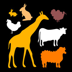 Silhouette farm animals wild giraffe cow