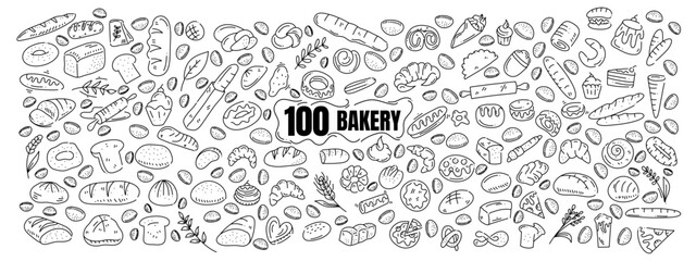 Bread and bakery doodle vector collection