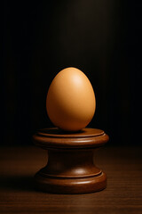 A single egg on a wooden pedestal