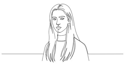 Line Art Portrait of a Young Woman with Long Hair  