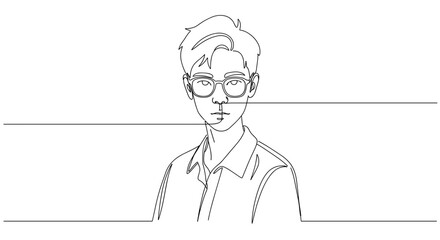 Young man with glasses looking confidently against a minimal backdrop  