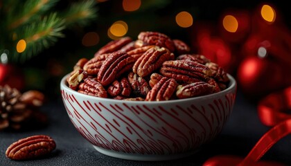 Pecans in festive bowl