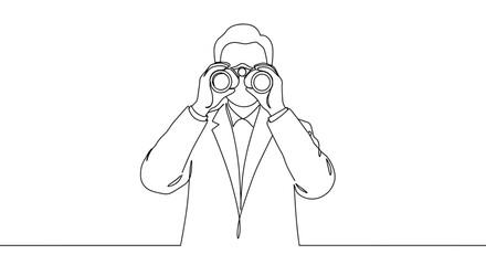 Fototapeta premium Businessman observing through binoculars in minimalistic line art 