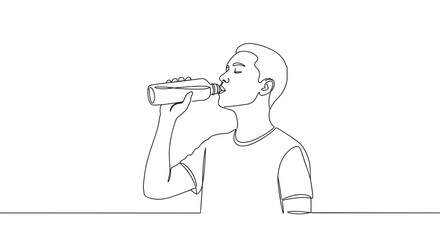 Line Art of Man Enjoying a Drink Against a Simple Background  
