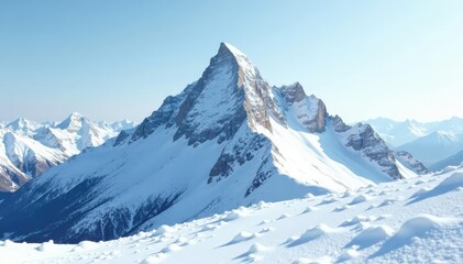Obraz premium Snow covered mountain peak, pristine white landscape, peaceful, sky