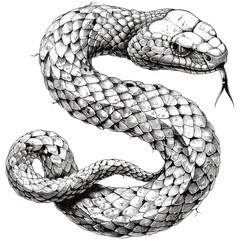 Snake forming letter S, vintage engraving black sketch, old style emblem tattoo, retro vector serpent illustration, classic snake artwork, trendy reptile symbol
