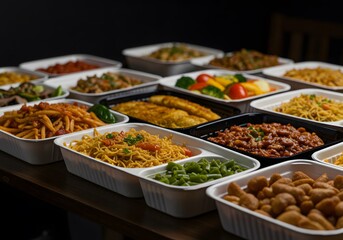 Obraz premium Assorted prepared dishes in food containers