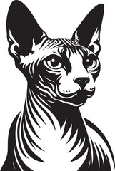 Sphynx Cat Vector Black and White Line Art Illustration	
