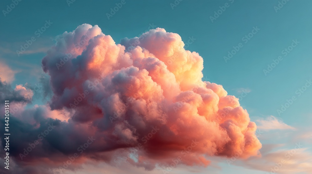 Poster waves of fluffy pink clouds dance against the canvas of a serene sky, reflecting the warmth of the s