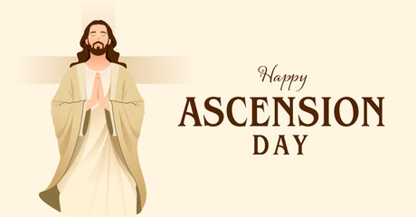 Happy Ascension Day Design with Jesus Christ in Heaven Vector Illustration.  Illustration of resurrection Jesus Christ. Sacrifice of Messiah for humanity redemption. 