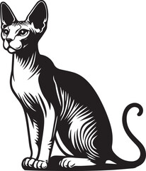 Sphynx Cat Vector Black and White Line Art Illustration	
