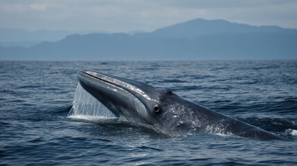 Fototapeta premium Blue Whale Filter Feeding: Majestic Ocean Giant