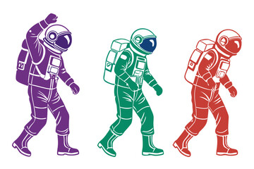 set of Astronaut vector silhouette illustration isolated on white background