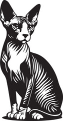 Sphynx Cat Vector Black and White Line Art Illustration	
