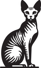 Sphynx Cat Vector Black and White Line Art Illustration	
