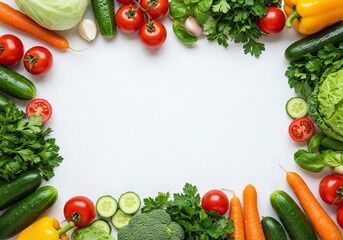 Fresh vegetables and herbs frame a blank white space ideal for text or graphics