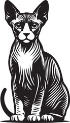 Sphynx Cat Vector Black and White Line Art Illustration	
