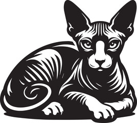 Obraz premium Sphynx Cat Vector Black and White Line Art Illustration 