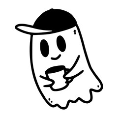 cool ghost with coffee outline vector
