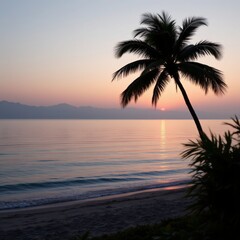 Tropical Sunset with Palm Tree Silhouette