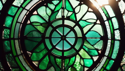 Green stained glass as a background. 