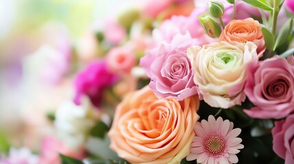 Colorful bouquet of seasonal flowers displayed in bright light for a cheerful setting