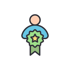 Expert badge colored icons, minimalist vector illustration ,simple transparent graphic element .Isolated on white background