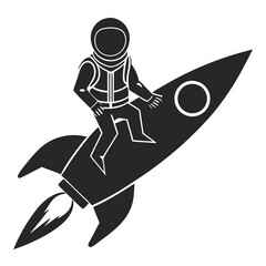Astronaut riding a rocket vector silhouette illustration isolated on white background
