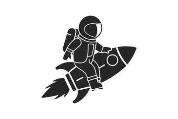 Astronaut riding a rocket icon vector silhouette illustration isolated on white background