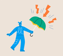 Protection concept. Woman hold umbrella in hand. Colorful vector illustration