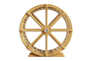 Intricate Wooden Water Wheel Rustic Charm Detailed Craftsmanship Isolated on White Background