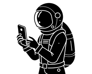 Astronaut use mobile phone icon vector silhouette illustration isolated on white background
