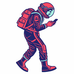 Astronaut use mobile phone vector silhouette illustration isolated on white background