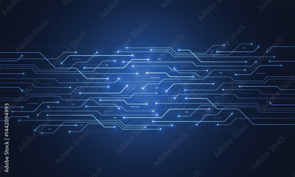 Poster abstract blue glowing line technology circuit board background design. communication dot and line sp