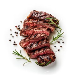 Delicious sliced steak with rosemary and peppercorns on white background food photography gourmet meal taste 100 on transparent background